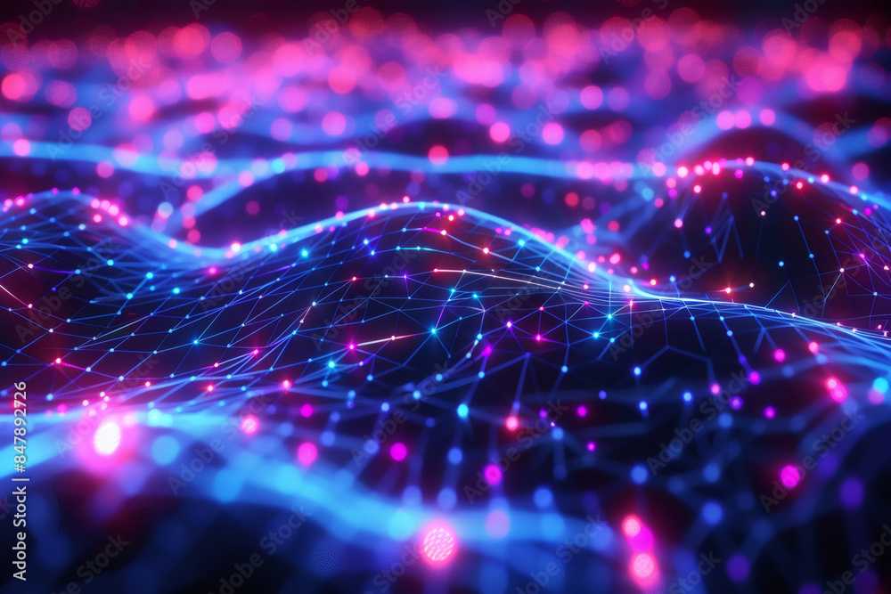 Poster 3d technology abstract background a dynamic 3d grid of interconnected glowing lines and nodes, float