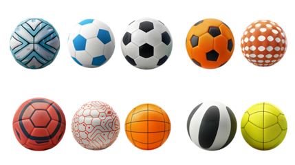 Set of sport balls isolated on transparent background