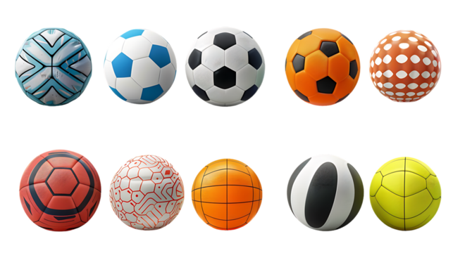 Set of sport balls isolated on transparent background