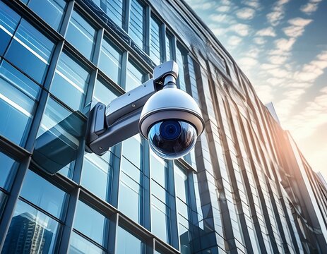 cctv camera on a corporate building exterior wall