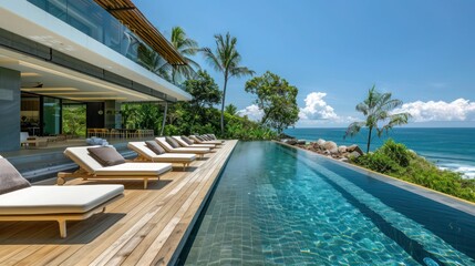 Obraz premium luxurious beachfront property with a contemporary design, infinity pool, and ocean views