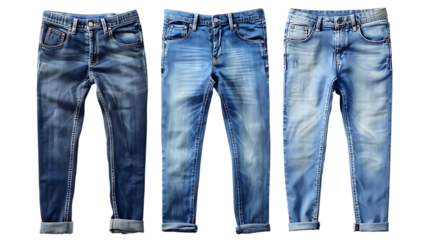 Set with stylish jeans isolated on transparent background