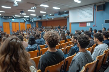 Obraz premium Students Attentively Listening to Lecture in University Auditorium