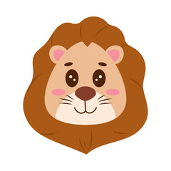 Cute lion, kawaii animal head. Kids design element, background. Vector isolated on white