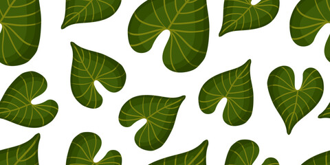 Monstera palm begonia leaf seamless pattern. Plant, botanical modern background. Vector isolated on white.