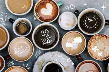 Aerial view of various coffee