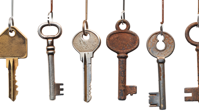 Some keys hanging isolated on transparent background