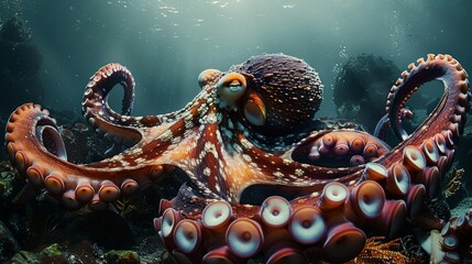 Obraz premium Dance of Giant octopus, underwater shoot, deep. Generative AI.