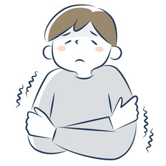 寒気がして震えている男性の上半身