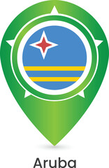 Map pointer with country Aruba. Aruba flag. Vector illustration
