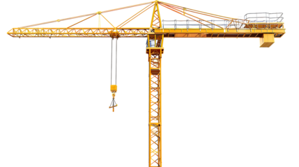 Tower crane for construction isolated on transparent background