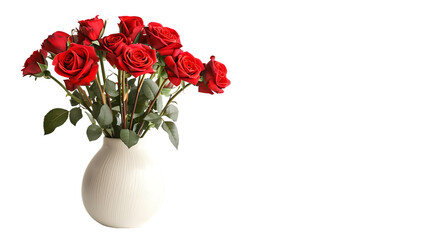 Vase with beautiful red roses isolated on transparent background