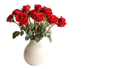 Vase with beautiful red roses isolated on transparent background