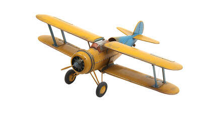 Vintage Yellow Metal toy plane isolated on transparent background