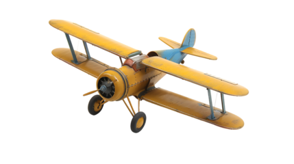 Vintage Yellow Metal toy plane isolated on transparent background