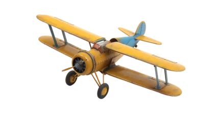 Vintage Yellow Metal toy plane isolated on transparent background
