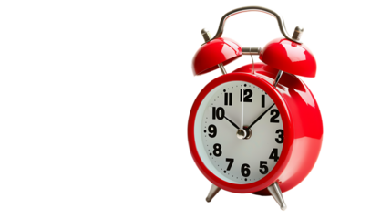 White clean calendar with red retro alarm clock isolated on transparent background