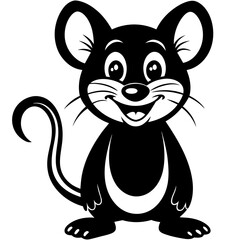 adorable smiling cartoon mouse silhouette vector illustration line art