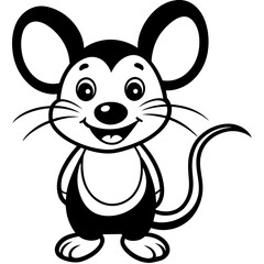 adorable smiling cartoon mouse silhouette vector illustration line art