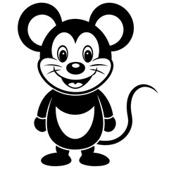 adorable smiling cartoon mouse silhouette vector illustration line art