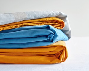 Folded Sheets. Stack of Clean Bed Sheets for Bedding Care in Various Colours