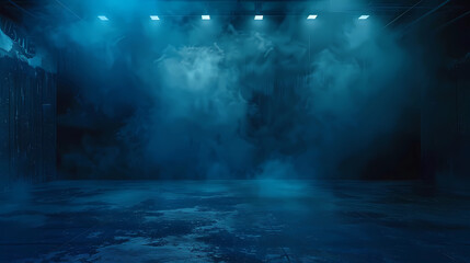 A dark empty street, dark blue background, an empty dark scene, neon light, spotlights The asphalt floor and studio room with smoke float up the interior texture. night view