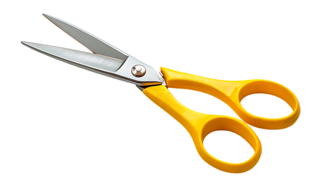 Yellow scissors isolated on transparent background