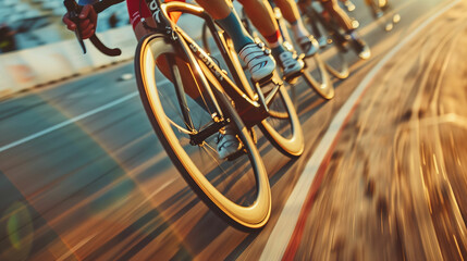 Group of people riding bikes down a street