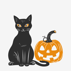 Halloween banner with black cat illustration