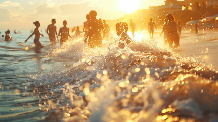 Group of people standing on top of a beach