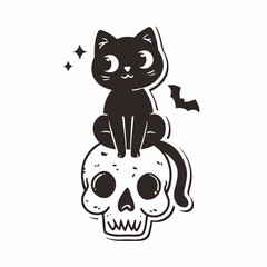 Halloween banner with black cat illustration