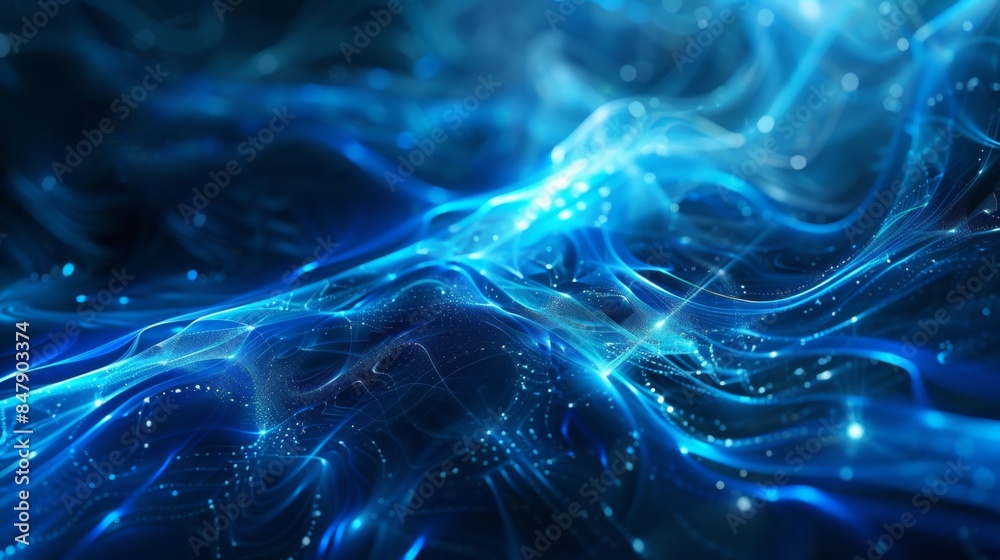 Fototapete a futuristic abstract background with glowing lines and digital patterns in shades of blue.