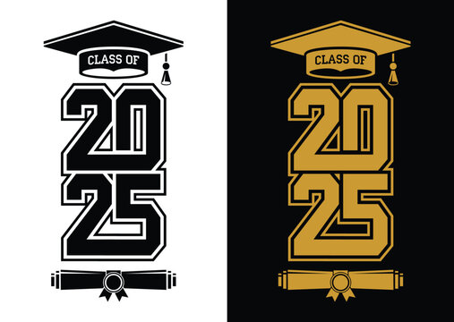 Lettering Class of 2025 for greeting, invitation card. Text for graduation design, congratulation event, T-shirt, party, high school or college graduate. Vector on transparent and black background