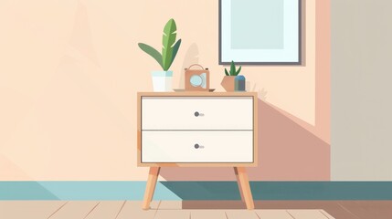 Illustration of a stylish bedside table in a flat cartoon design perfect for any apartment or bedroom