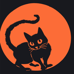 Halloween banner with black cat illustration