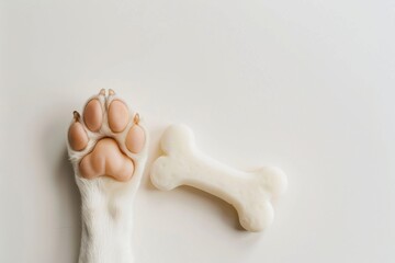 Fototapeta premium A Dogs Paw and A Bone in Soft White Light