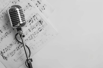 A Vintage Microphone Awaits Its Moment on Sheet Music