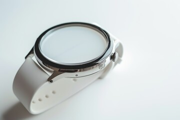 A Silver and White Smartwatch Resting on a Clean White Surface