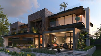 modern townhouse with a sleek design, rooftop terrace, and private garden