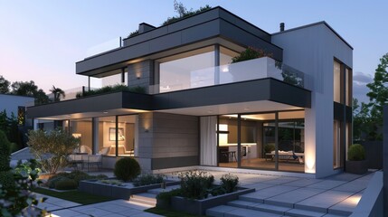 modern townhouse with a sleek design, rooftop terrace, and private garden