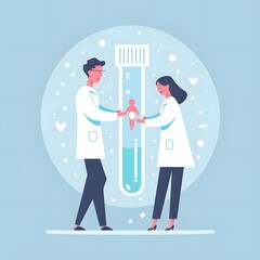 Obraz premium Illustration of a happy family. Artificial insemination. Test tube baby, IVF. Concept of artificial insemination and infertility treatment