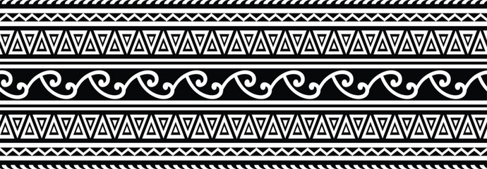 Polynesian pattern tribal tattoo border. Tribal tattoo geometric fore arm samoan band.Tattoo eps forearm samoan sleeve bracelet.Fabric seamless isolated hawaiian pattern on white background.