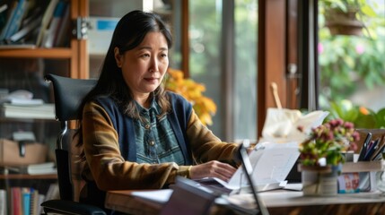 Fototapeta premium Woman reviewing documents at a desk