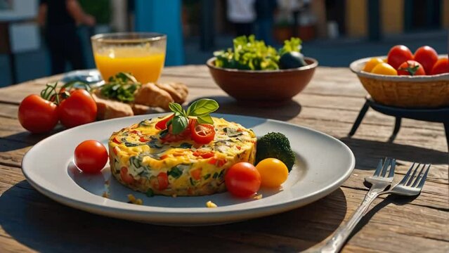 Delicious frittata in a plate, Italian traditional food vegetable