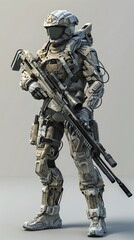 Fototapeta premium Highly Trained Tactical Sniper with High Powered Rifle in Disciplined Posture