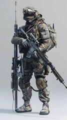 Naklejka premium Rugged AI Rendered Military Sniper with Tactical Gear and High Powered Rifle for Precision Aim