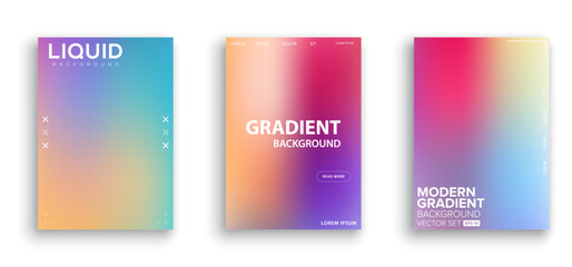 Set of vector gradient backgrounds with grainy texture. For covers, wallpapers, branding, business cards, social media and other projects. You can use the grainy texture for any of the backgrounds.