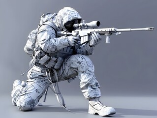 Rugged 3D Rendered Generative Military Sniper with Tactical Gear and High Powered Rifle