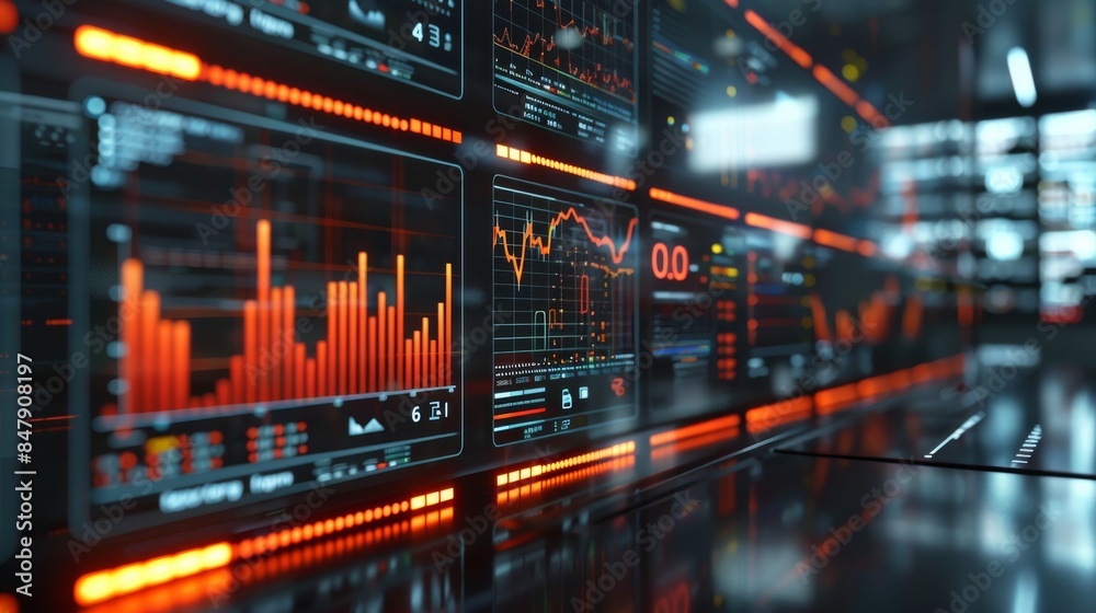 Aufkleber Financial charts with 3D display. Generative AI.