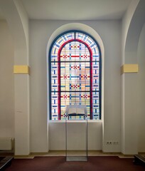 stained glass window in small chapel in ibbenbueren, germany